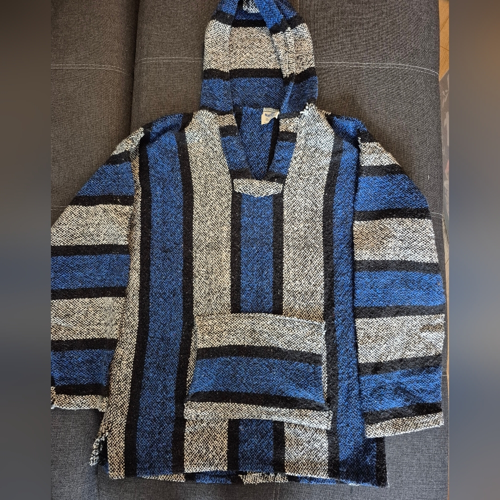 Men's Blue and Gray Striped Sweater